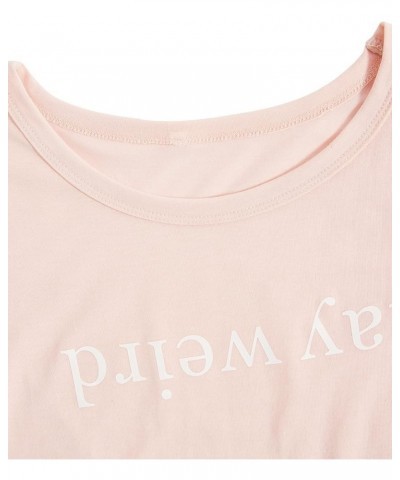 Women's Summer Letter Print Crop Top T-Shirts Casual Short Sleeve Cropped Tee Pure Pink $14.99 T-Shirts