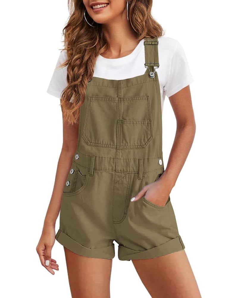 Womens Overalls Vintage Sleeveless Rompers Adjustable Strap Casual Short Jumpsuit With Bib Pocket Army Green $20.64 Rompers