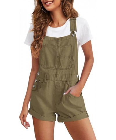 Womens Overalls Vintage Sleeveless Rompers Adjustable Strap Casual Short Jumpsuit With Bib Pocket Army Green $20.64 Rompers