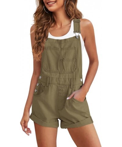 Womens Overalls Vintage Sleeveless Rompers Adjustable Strap Casual Short Jumpsuit With Bib Pocket Army Green $20.64 Rompers