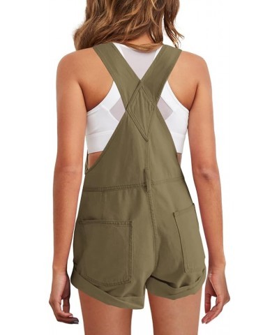 Womens Overalls Vintage Sleeveless Rompers Adjustable Strap Casual Short Jumpsuit With Bib Pocket Army Green $20.64 Rompers