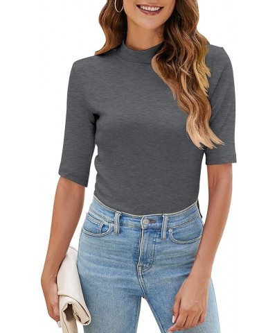 Womens Half Sleeve Mock Turtleneck Tunic Tops Dressy Casual Spring T Shirts Slim Fit Basic Tops Dark Gray $14.15 Tops