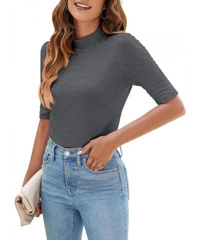 Womens Half Sleeve Mock Turtleneck Tunic Tops Dressy Casual Spring T Shirts Slim Fit Basic Tops Dark Gray $14.15 Tops