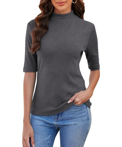 Womens Half Sleeve Mock Turtleneck Tunic Tops Dressy Casual Spring T Shirts Slim Fit Basic Tops Dark Gray $14.15 Tops