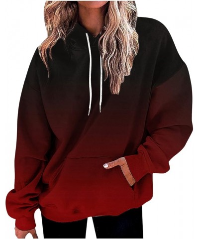 Womens Oversized Hoodies Long Sleeve Crew Neck Pullover Sweatshirt Colorblock Lightweight Drawstring Tops with Pocket 3wine $...