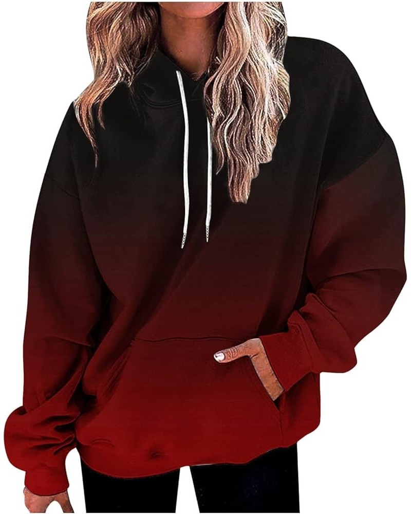 Womens Oversized Hoodies Long Sleeve Crew Neck Pullover Sweatshirt Colorblock Lightweight Drawstring Tops with Pocket 3wine $...