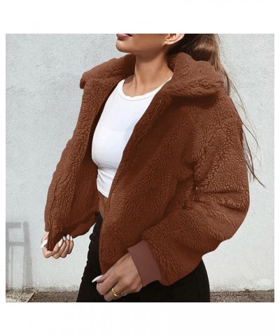 Women's Winter Warm Fleece Sherpa Coats Casual Lapel Collar Zip Up Solid Color Cropped Outerwear Jackets with Pockets Co $10....