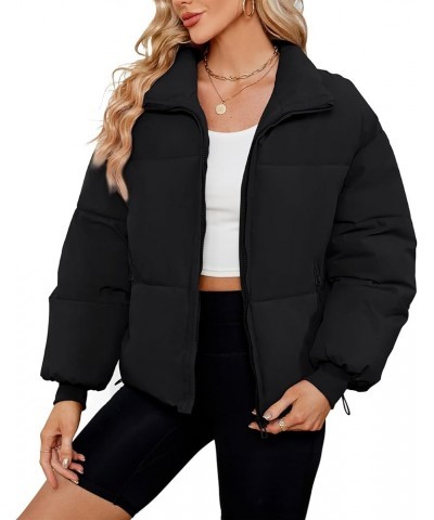 Women’s Winter Puffer Jackets Coat Cropped Quilted Jacket Pockets Short Zip Stand Collar Long Sleeve Padded Black $20.70 Jackets