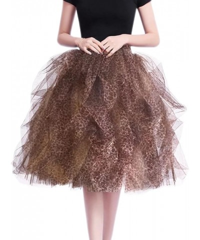 Women's Short Knee Length Ruffles Party Tulle Skirt Leopard Print $24.79 Skirts