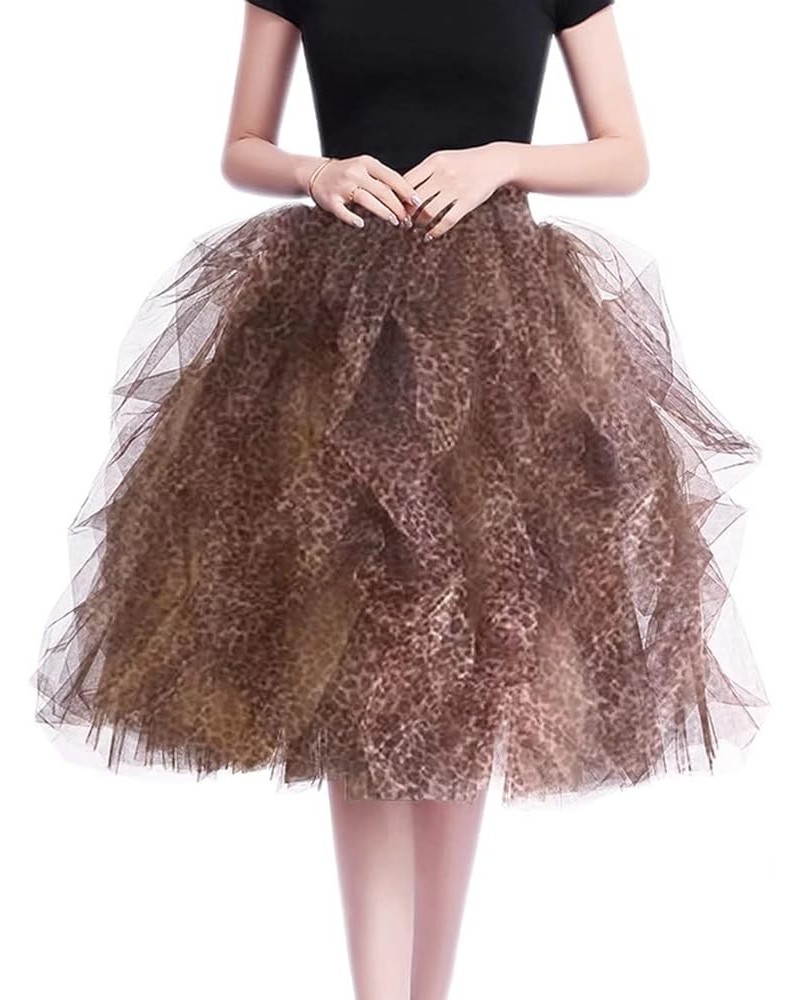 Women's Short Knee Length Ruffles Party Tulle Skirt Leopard Print $24.79 Skirts