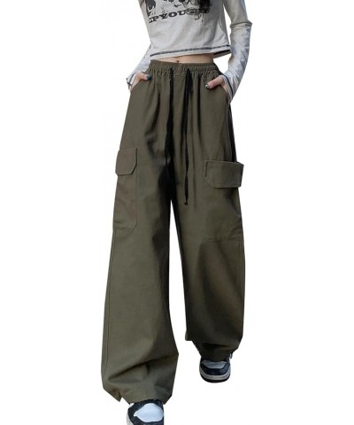 Women's Pants Gothic Y2k Cargo Baggy Wide Leg Vintage Casual Harajuku Trousers for Girls Streetwear Green $19.48 Pants