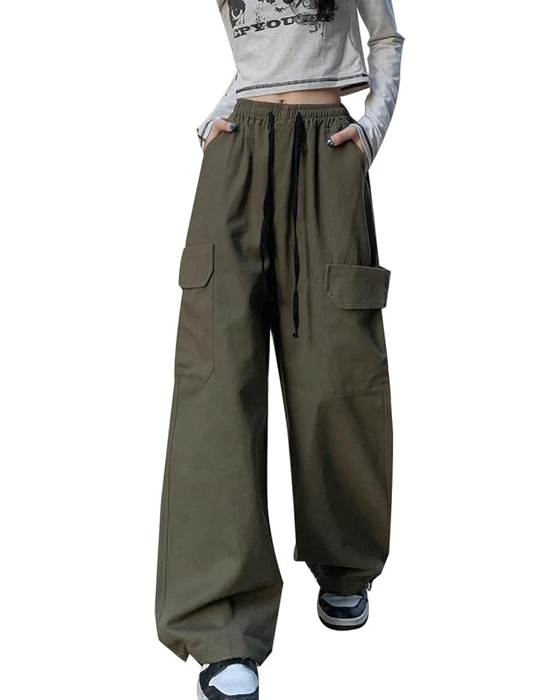 Women's Pants Gothic Y2k Cargo Baggy Wide Leg Vintage Casual Harajuku Trousers for Girls Streetwear Green $19.48 Pants