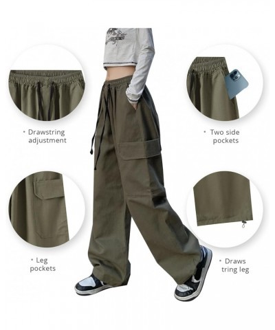 Women's Pants Gothic Y2k Cargo Baggy Wide Leg Vintage Casual Harajuku Trousers for Girls Streetwear Green $19.48 Pants