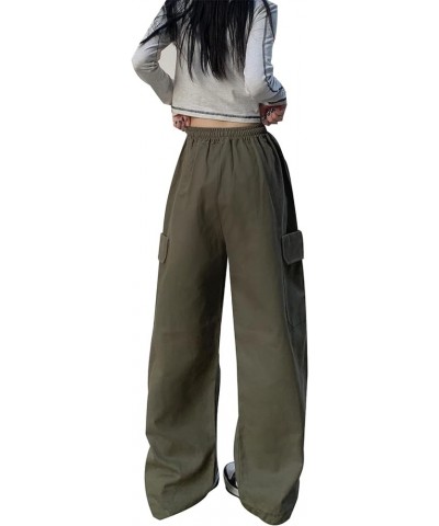 Women's Pants Gothic Y2k Cargo Baggy Wide Leg Vintage Casual Harajuku Trousers for Girls Streetwear Green $19.48 Pants