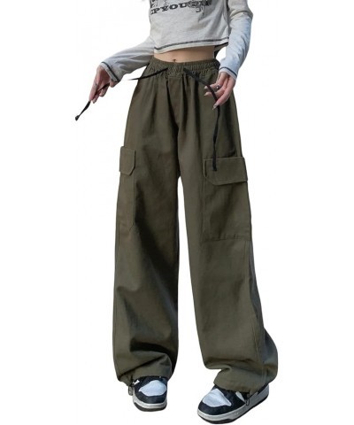 Women's Pants Gothic Y2k Cargo Baggy Wide Leg Vintage Casual Harajuku Trousers for Girls Streetwear Green $19.48 Pants