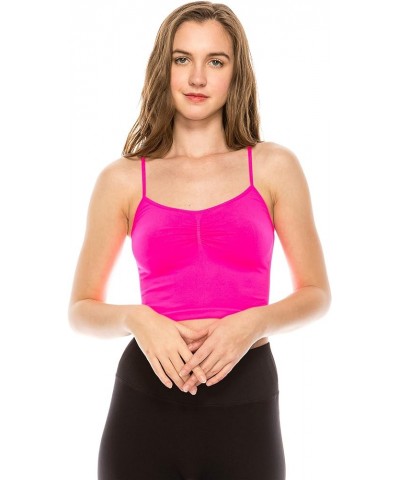 American Made Women’s Cami Tank Top – Sleeveless Crop Ruched Sports Bra Basic Stretch Camisole Yoga Workout Active Neon Fusch...