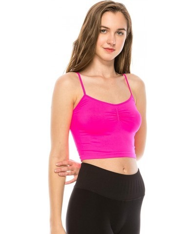 American Made Women’s Cami Tank Top – Sleeveless Crop Ruched Sports Bra Basic Stretch Camisole Yoga Workout Active Neon Fusch...