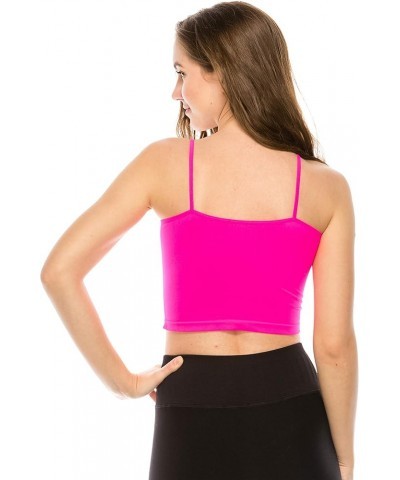 American Made Women’s Cami Tank Top – Sleeveless Crop Ruched Sports Bra Basic Stretch Camisole Yoga Workout Active Neon Fusch...