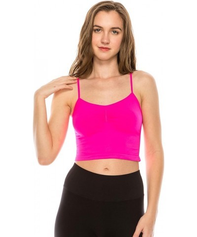 American Made Women’s Cami Tank Top – Sleeveless Crop Ruched Sports Bra Basic Stretch Camisole Yoga Workout Active Neon Fusch...