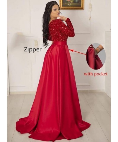 Long Sleeve Prom Dresses 2024 Satin Bridesmaid Dress V Neck Sequin Ball Gowns for Women Formal Evening Gown with Slit Wine $3...