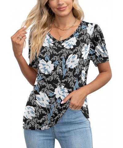 Women Summer Tops Casual V-Neck T-Shirts Loose Puff Short Sleeve Tunic Blouse White Lily $10.56 T-Shirts