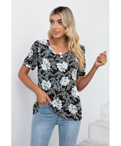 Women Summer Tops Casual V-Neck T-Shirts Loose Puff Short Sleeve Tunic Blouse White Lily $10.56 T-Shirts