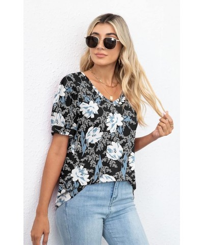 Women Summer Tops Casual V-Neck T-Shirts Loose Puff Short Sleeve Tunic Blouse White Lily $10.56 T-Shirts