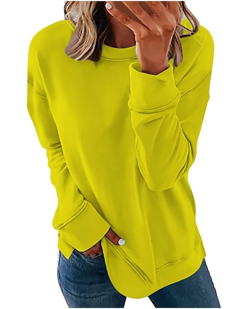 Plus Size Tops,Women'S Regular Solid Color Round Neck Long Sleeve Sweatshirt Basic Going Out Pullover Tunic 2-yellow $9.27 Tops