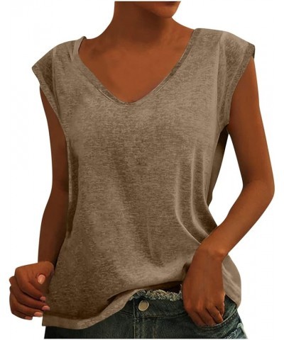 Womens Cap Sleeve Tank Tops Casual T-Shirt V Neck Summer Tees Blouse Loose Fit Basic Shirts Fashion 2024 05 khaki $5.82 Tanks