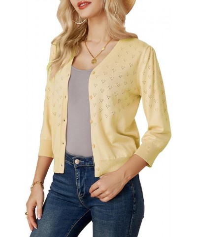 Women's 3/4 Sleeve Button Down Knit Cropped Bolero Shrug Cardigan Sweater Open Front Lightweight Sweaters Light Yellow $17.84...