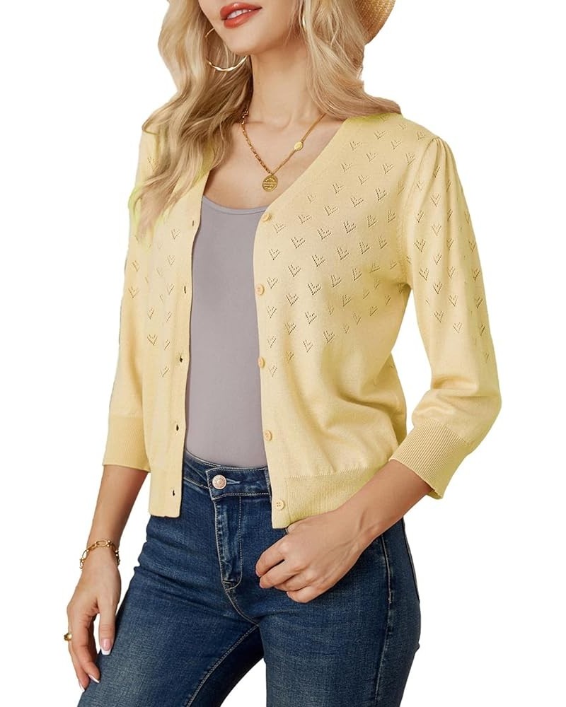 Women's 3/4 Sleeve Button Down Knit Cropped Bolero Shrug Cardigan Sweater Open Front Lightweight Sweaters Light Yellow $17.84...