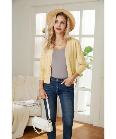 Women's 3/4 Sleeve Button Down Knit Cropped Bolero Shrug Cardigan Sweater Open Front Lightweight Sweaters Light Yellow $17.84...