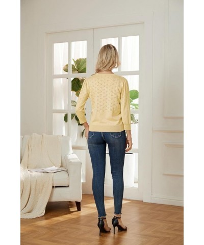 Women's 3/4 Sleeve Button Down Knit Cropped Bolero Shrug Cardigan Sweater Open Front Lightweight Sweaters Light Yellow $17.84...