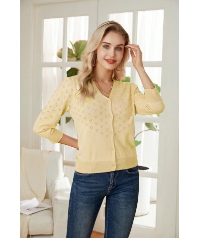 Women's 3/4 Sleeve Button Down Knit Cropped Bolero Shrug Cardigan Sweater Open Front Lightweight Sweaters Light Yellow $17.84...