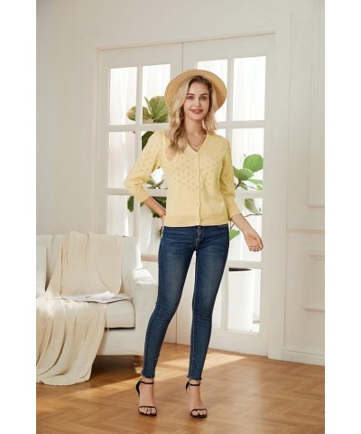 Women's 3/4 Sleeve Button Down Knit Cropped Bolero Shrug Cardigan Sweater Open Front Lightweight Sweaters Light Yellow $17.84...