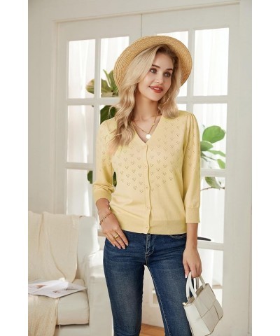 Women's 3/4 Sleeve Button Down Knit Cropped Bolero Shrug Cardigan Sweater Open Front Lightweight Sweaters Light Yellow $17.84...