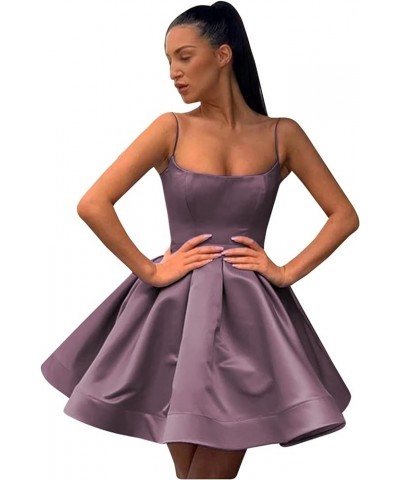 Women's Spaghetti Strap Short Satin Homecoming Dresses A-line Cocktail Prom Gown with Pockets YG154 Wisteria $32.50 Dresses