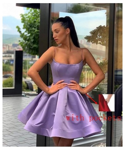 Women's Spaghetti Strap Short Satin Homecoming Dresses A-line Cocktail Prom Gown with Pockets YG154 Wisteria $32.50 Dresses