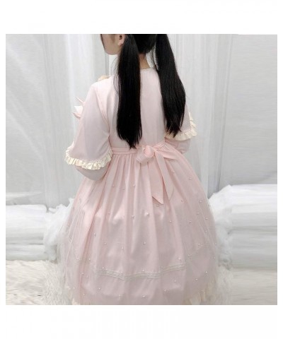 Lolita Cute Dresses for Teens Japanese Style Sweet High Waist Long Sleeve Dress Pink $26.94 Dresses