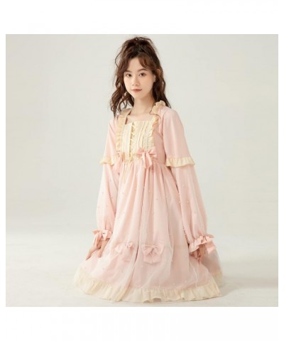 Lolita Cute Dresses for Teens Japanese Style Sweet High Waist Long Sleeve Dress Pink $26.94 Dresses