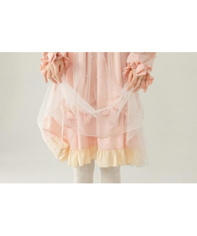 Lolita Cute Dresses for Teens Japanese Style Sweet High Waist Long Sleeve Dress Pink $26.94 Dresses