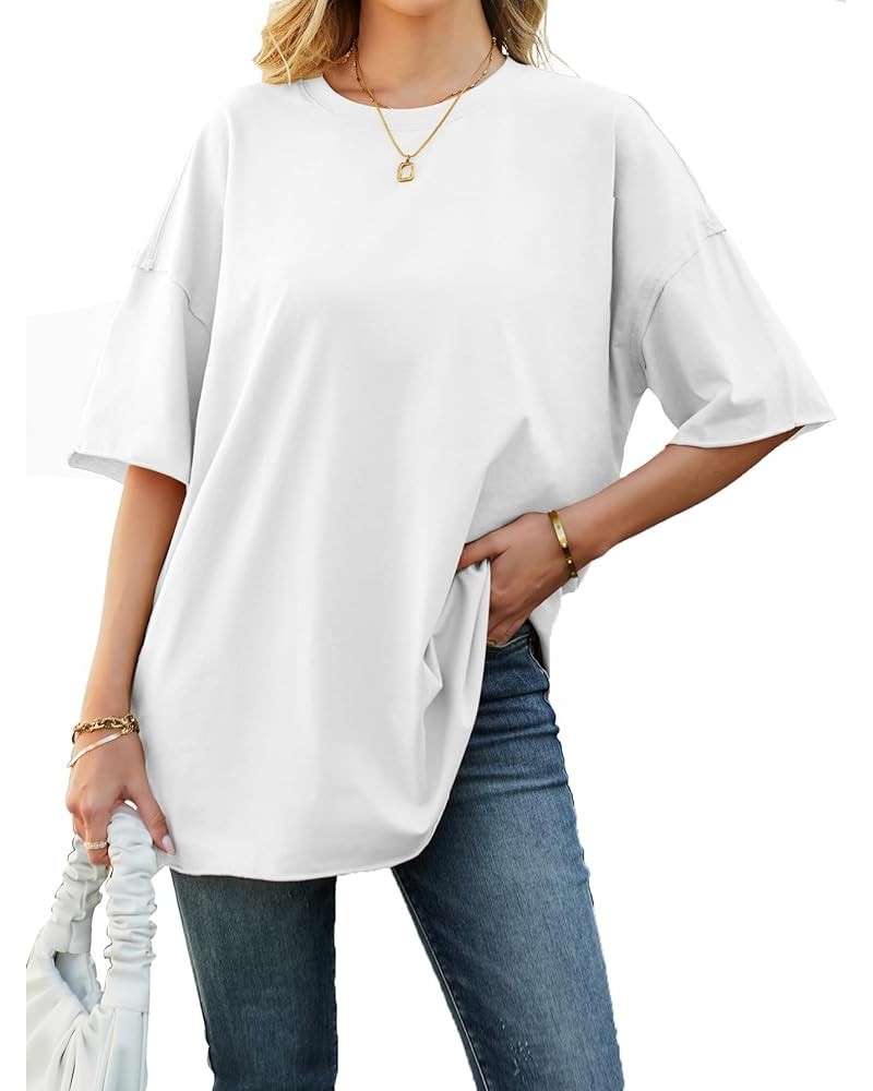 Women's Oversized T Shirts Loose Fit Cotton Crewneck Summer Short Sleeve Tops Shirts Casual Basic Tee 2024 Wthie $10.00 Tops