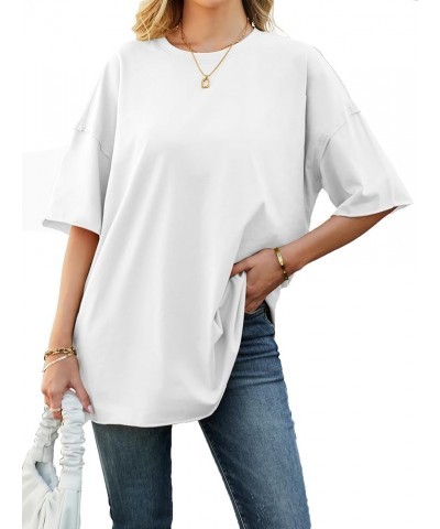 Women's Oversized T Shirts Loose Fit Cotton Crewneck Summer Short Sleeve Tops Shirts Casual Basic Tee 2024 Wthie $10.00 Tops