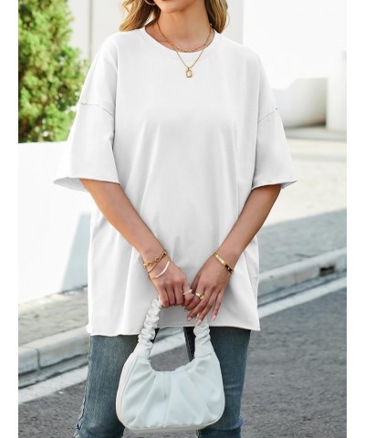 Women's Oversized T Shirts Loose Fit Cotton Crewneck Summer Short Sleeve Tops Shirts Casual Basic Tee 2024 Wthie $10.00 Tops