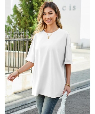 Women's Oversized T Shirts Loose Fit Cotton Crewneck Summer Short Sleeve Tops Shirts Casual Basic Tee 2024 Wthie $10.00 Tops