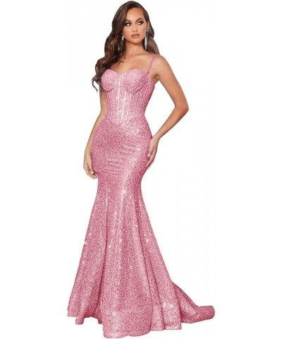 Women's Sparkly Sequin Prom Dresses Mermaid Long Spaghetti Straps Formal Evening Party Gowns Dusty Rose $32.44 Dresses