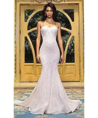 Women's Sparkly Sequin Prom Dresses Mermaid Long Spaghetti Straps Formal Evening Party Gowns Dusty Rose $32.44 Dresses