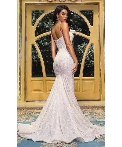 Women's Sparkly Sequin Prom Dresses Mermaid Long Spaghetti Straps Formal Evening Party Gowns Dusty Rose $32.44 Dresses