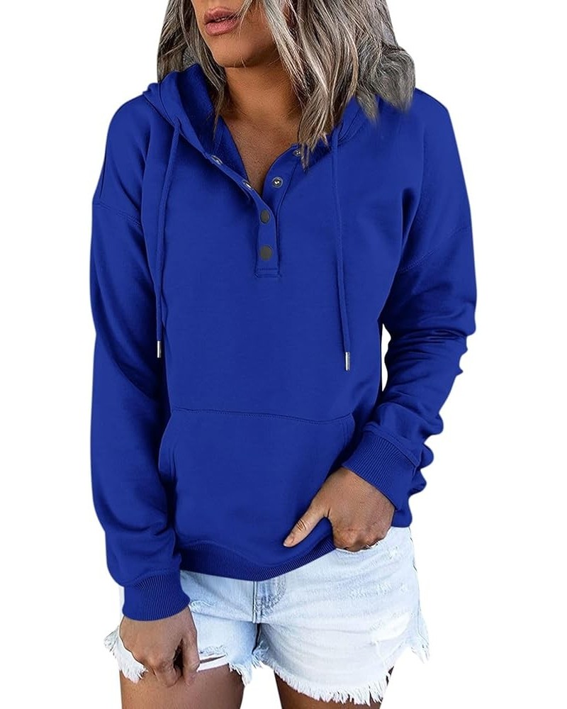 Women'S Fashion Hoodies & Sweatshirts Fall Buttons Vneck Hoodie Long Sleeve Drawstring Pockets Pullover Casual Outfits J159-r...