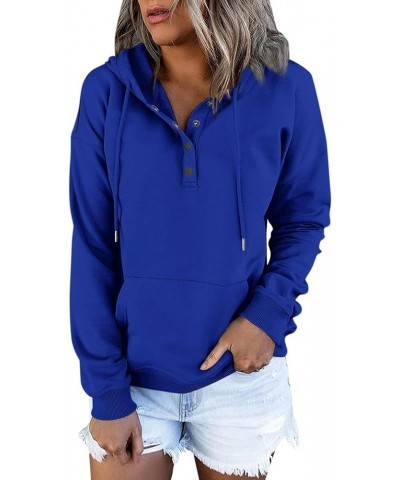 Women'S Fashion Hoodies & Sweatshirts Fall Buttons Vneck Hoodie Long Sleeve Drawstring Pockets Pullover Casual Outfits J159-r...